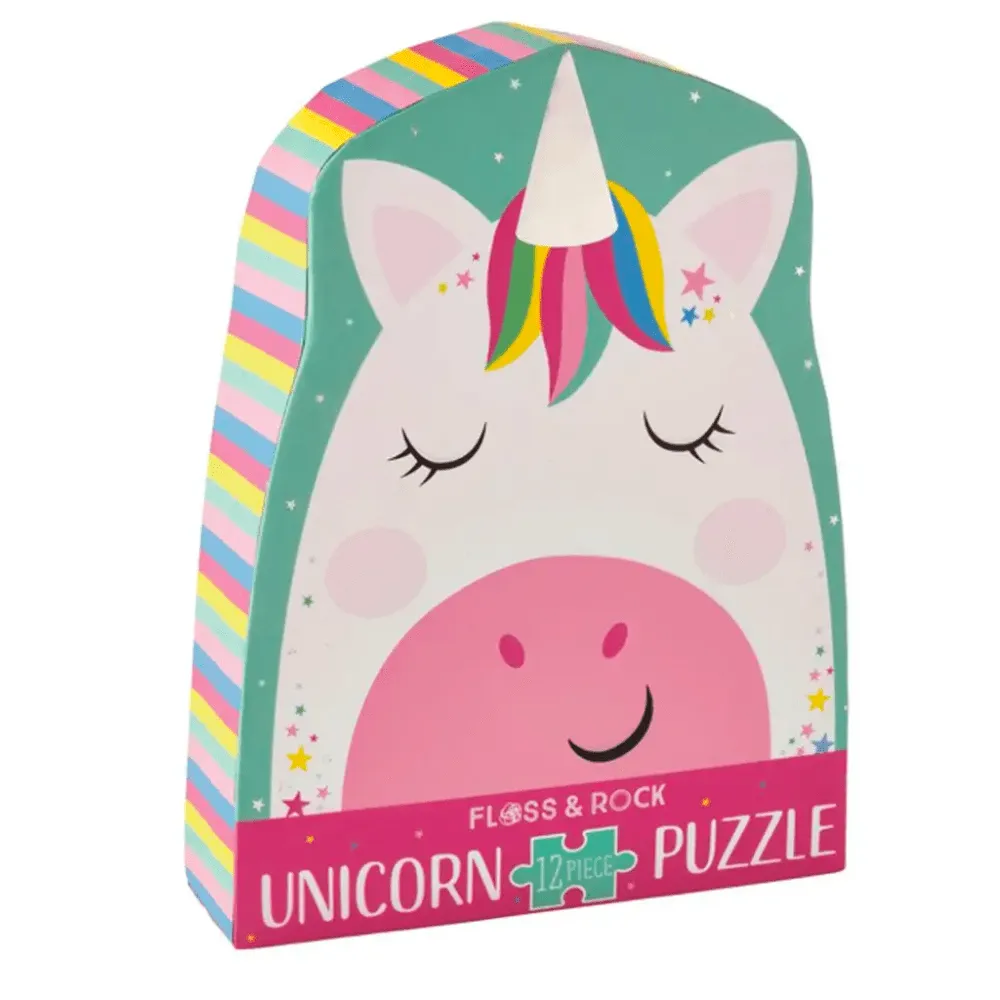 12pc Rainbow Unicorn Shaped Jigsaw Puzzle with Shaped Box