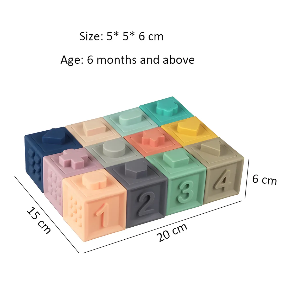 BPA-Free Silicone Baby Stacking Blocks Set 12 pieces