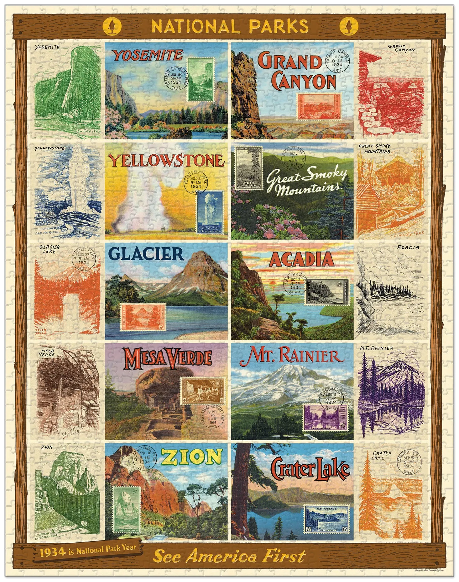 Cavallini & Co. National Parks Collage 1000 Piece Puzzle