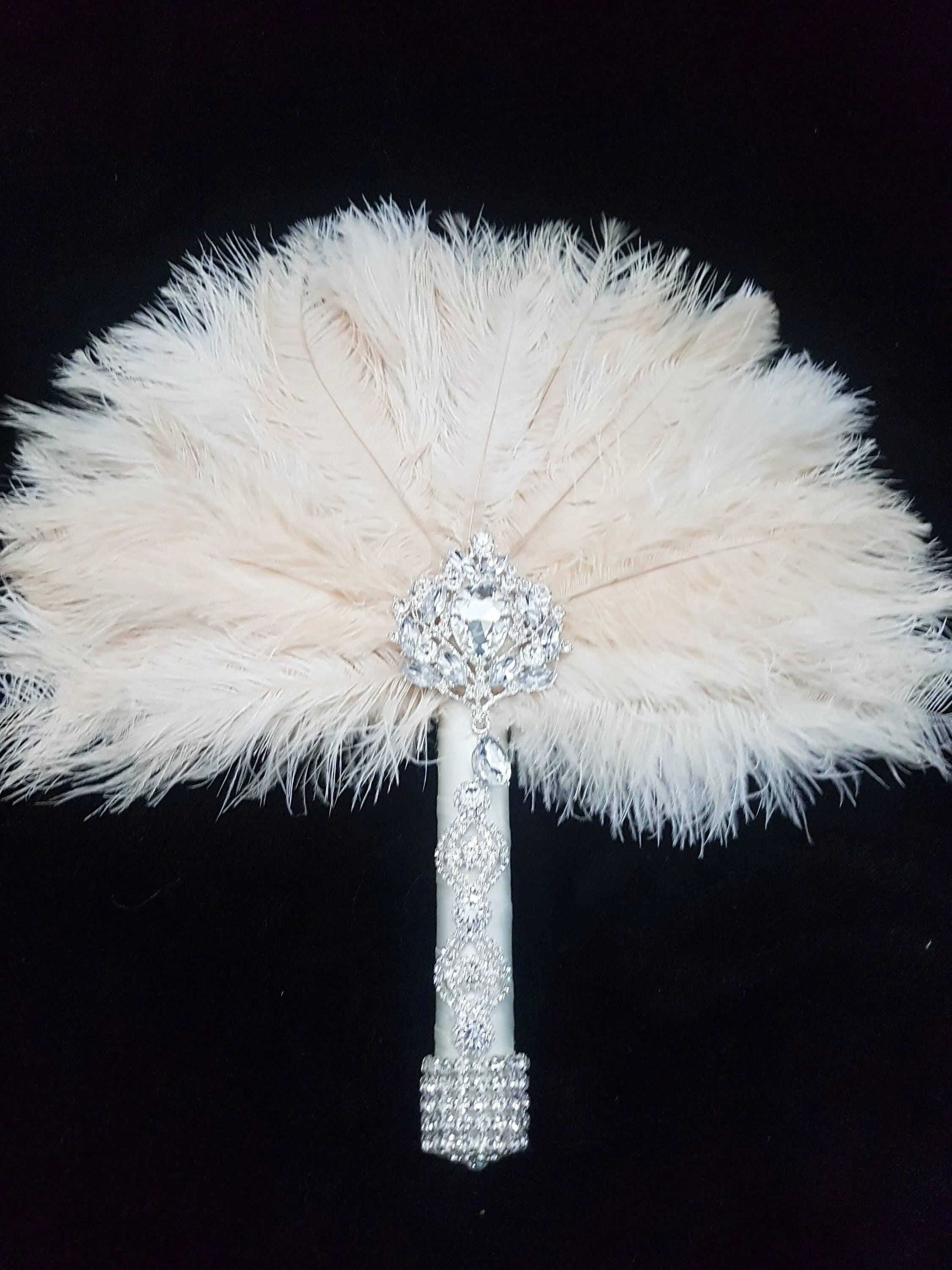 Feather Fan bouquet luxury alternative Bouquet Great Gatsby wedding style -ANY COLOUR Artificial bouquet by Crystal wedding uk