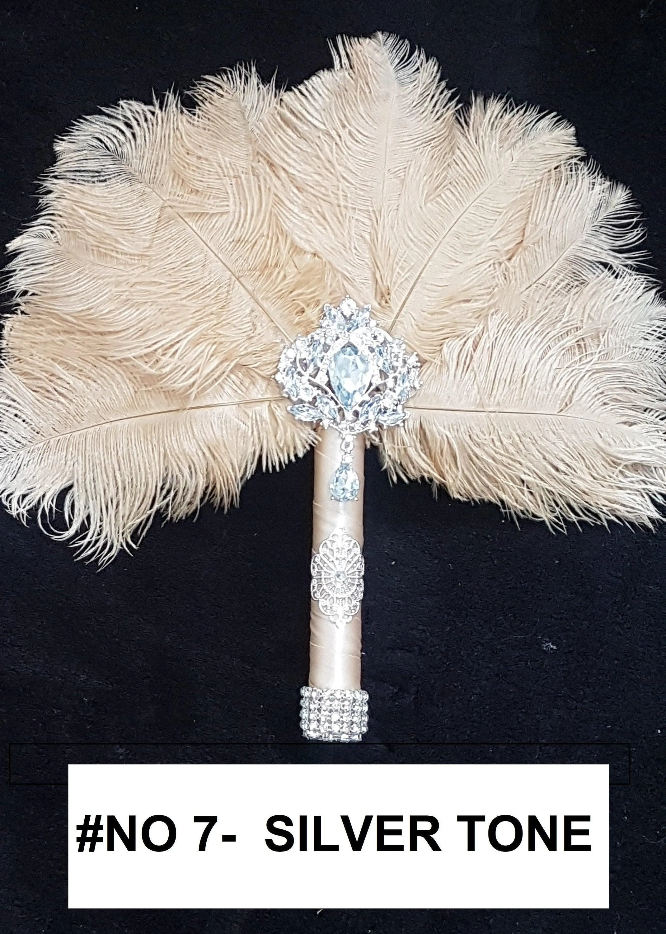 Feather Fan bouquet luxury alternative Bouquet Great Gatsby wedding style -ANY COLOUR Artificial bouquet by Crystal wedding uk