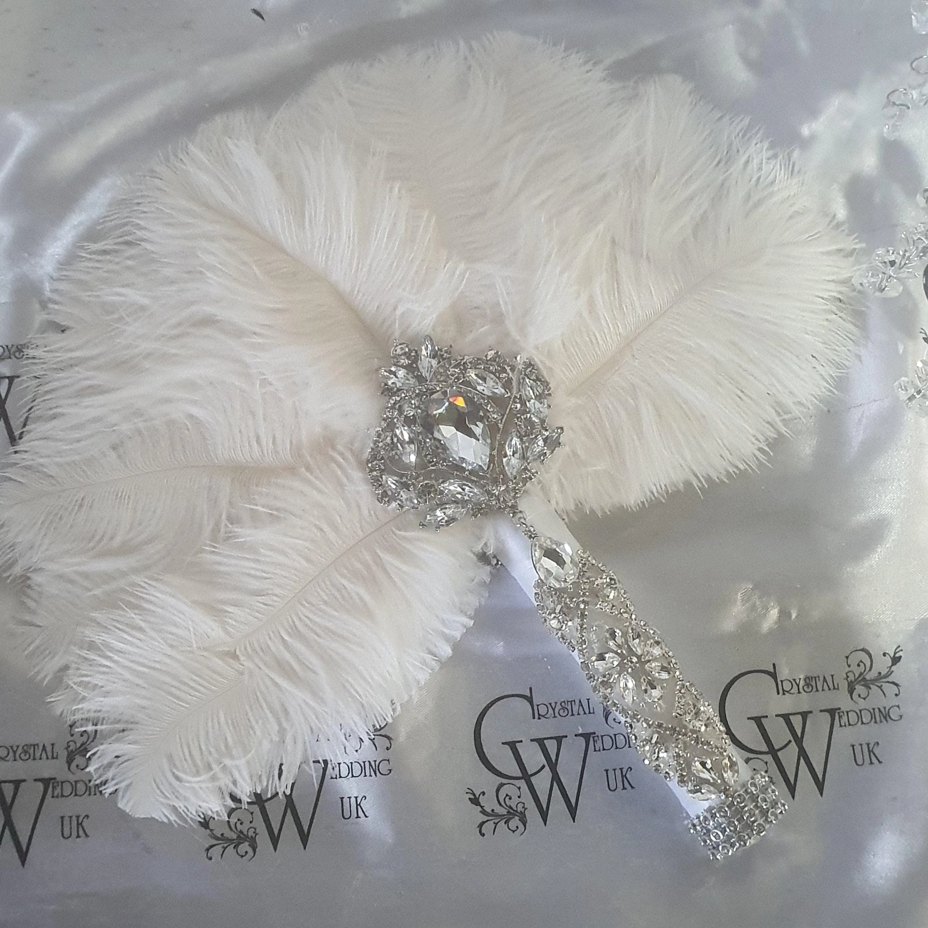 Feather Fan bouquet luxury alternative Bouquet Great Gatsby wedding style -ANY COLOUR Artificial bouquet by Crystal wedding uk