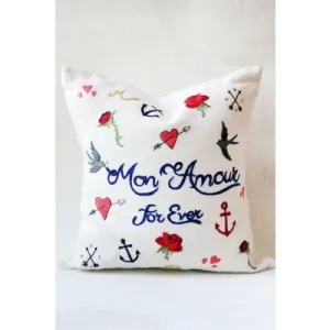 Hand Embroidered Linen Tattoo Pillow