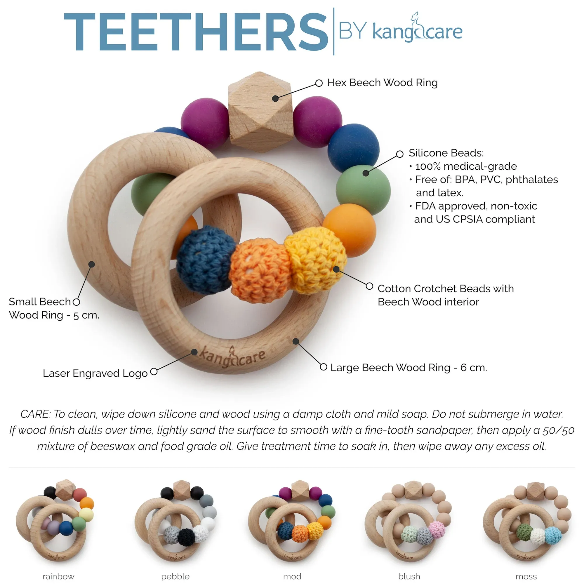 Kanga Care Silicone & Wood Teething Ring