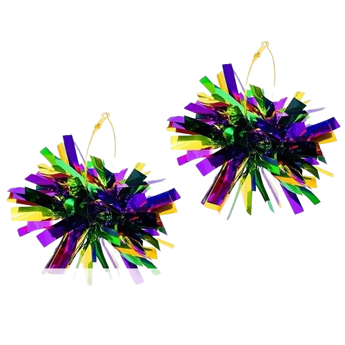 Mardi Gras Tinsel Ball Earrings