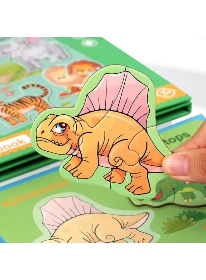 Montessori Magnetic Puzzle Books for Kids, Durable Reusable Paper Puzzles for Toddlers, Dinosaur