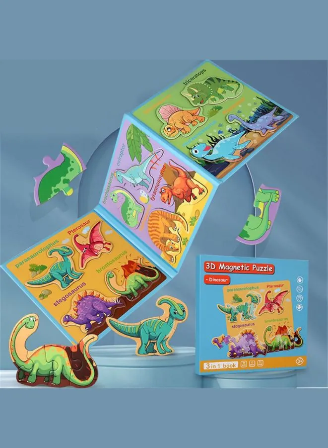 Montessori Magnetic Puzzle Books for Kids, Durable Reusable Paper Puzzles for Toddlers, Dinosaur