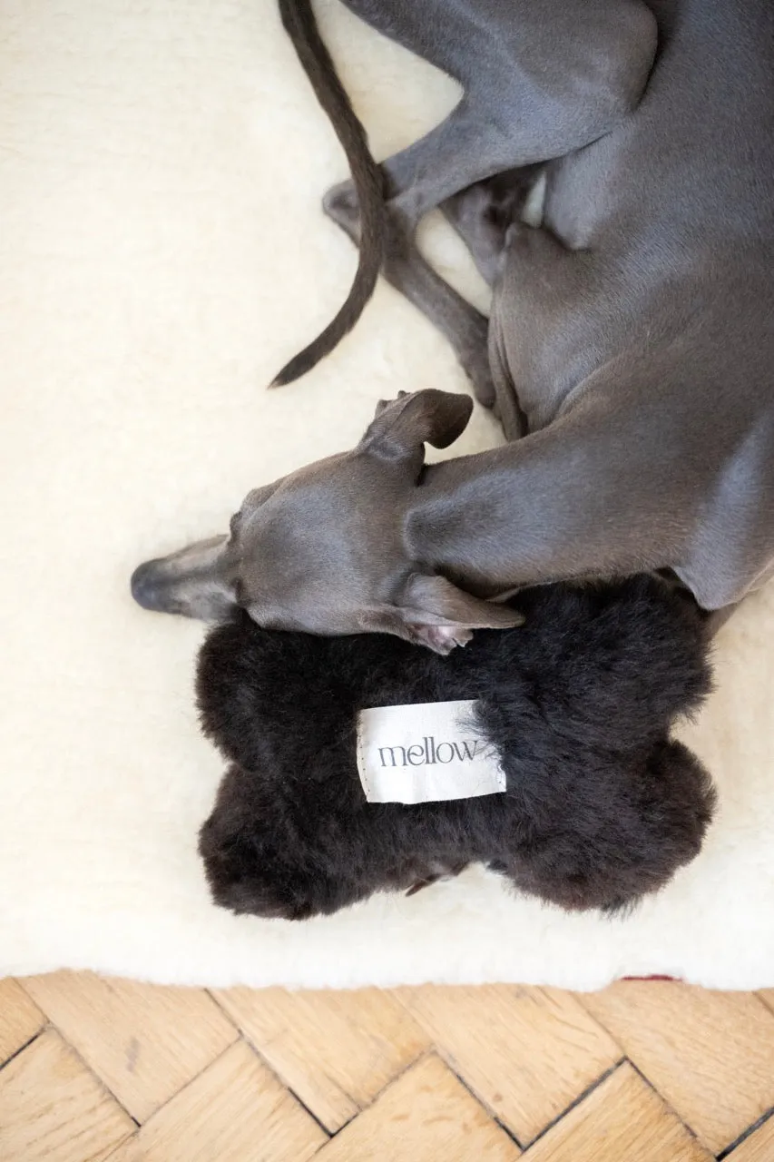 Natural Sheepskin Dog Toy - Bone - Black