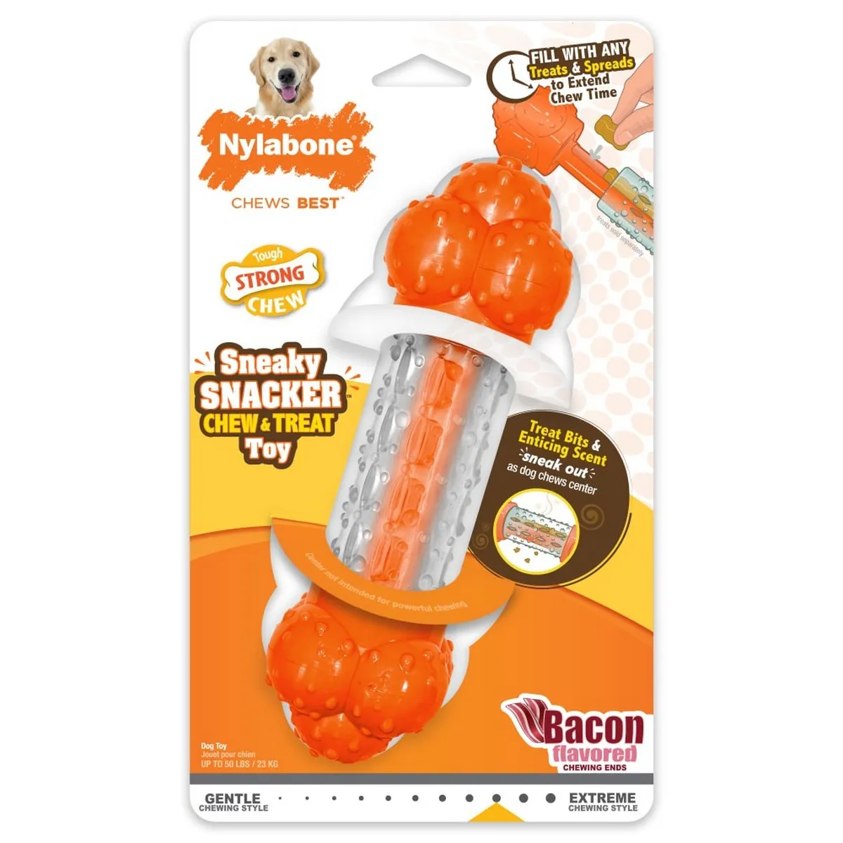 Nylabone Sneaky Snacker Bacon Flavored Dog Treat Toy Large Giant