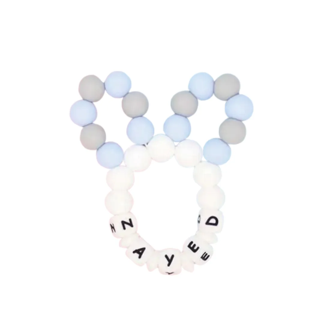 Personalized Bunny Ears Silicone Teether Blue