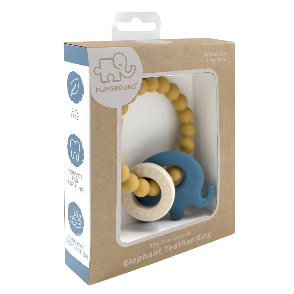 Playground by Living Textiles | Silicone Elephant Teether - Steel Blue