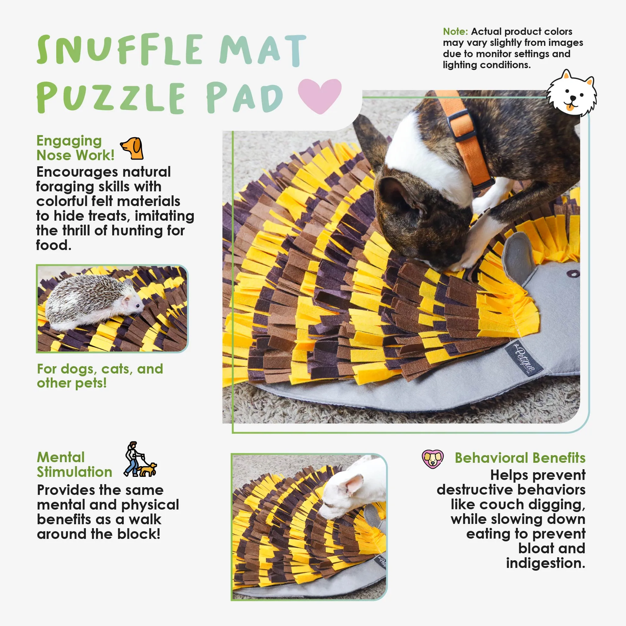 Snuffle Mat Puzzle Pad – Hedgehog: Enrichment Toy Stimulates & Entertains Pets, Keeps Them Occupied & Happy, Encourages Quiet Behavior, Aids Behavior Training, Easy to Clean, for Pets