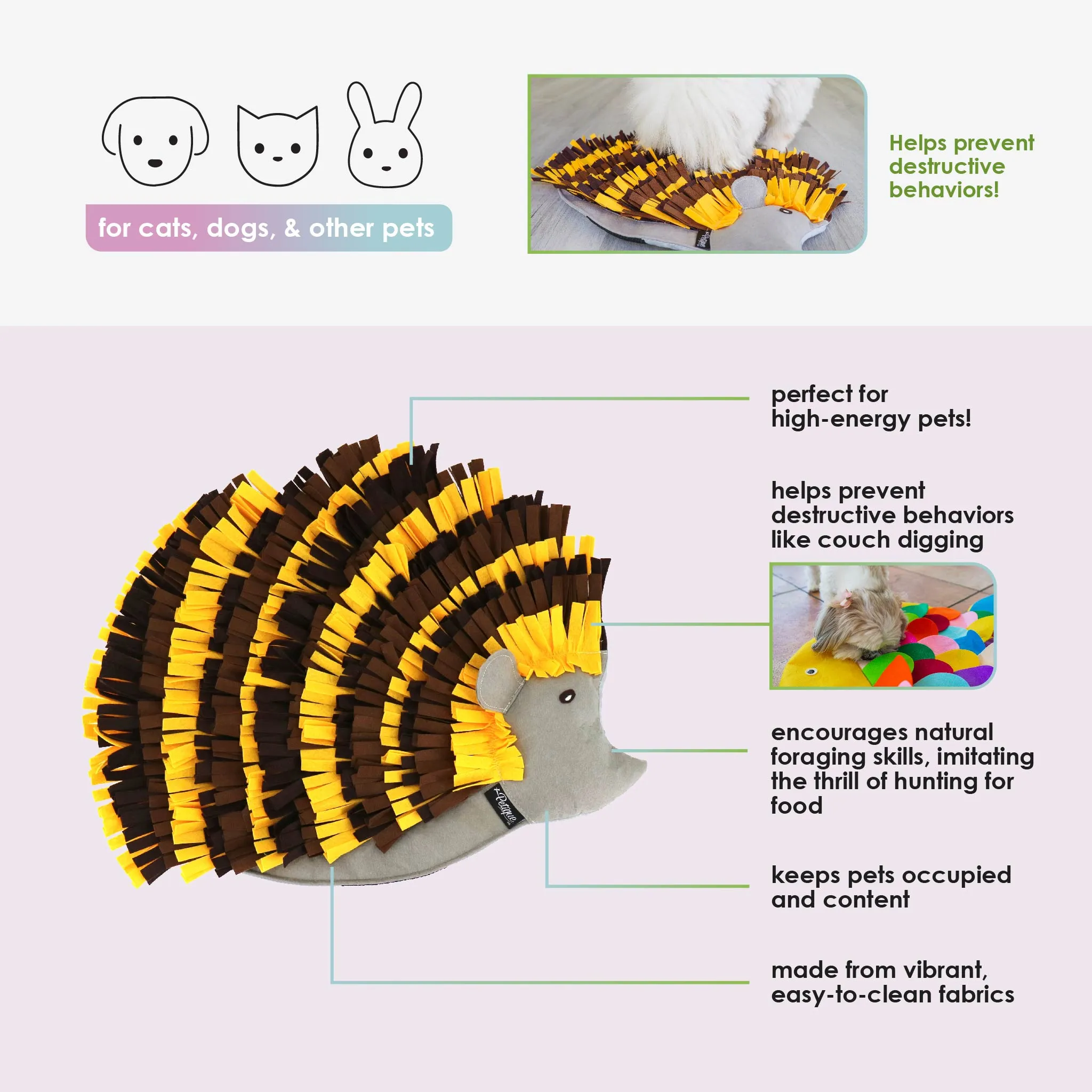 Snuffle Mat Puzzle Pad – Hedgehog: Enrichment Toy Stimulates & Entertains Pets, Keeps Them Occupied & Happy, Encourages Quiet Behavior, Aids Behavior Training, Easy to Clean, for Pets