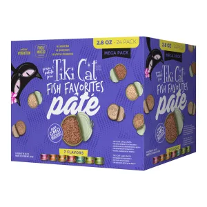 Tiki Cat Wet Cat Food Mega Pack, Fish Favorites Pate, 2.8 oz Cans, 24 ct