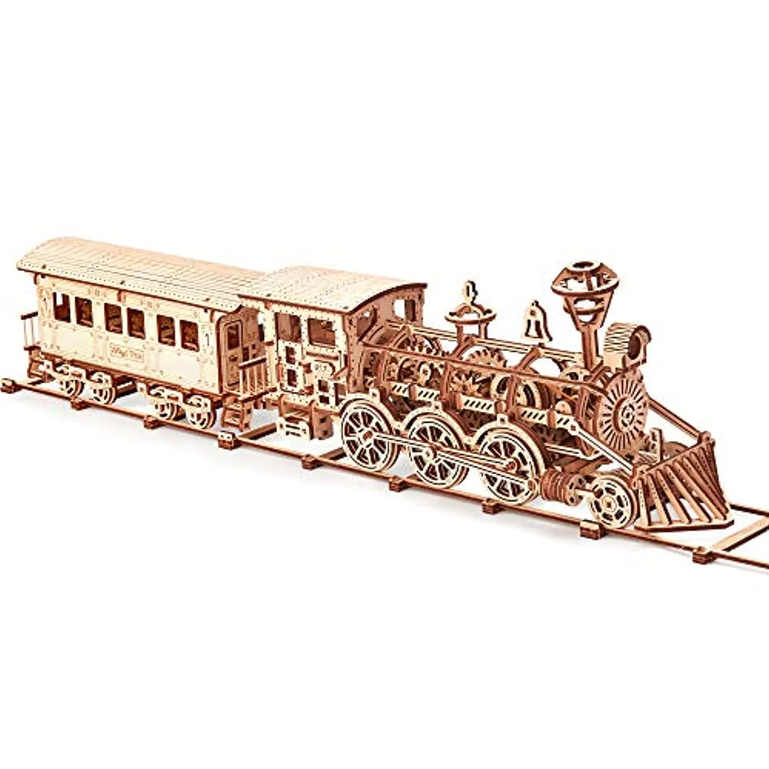 Wooden Toy Train Set with Railway - 34x7″ - Locomotive Train Toy Mechanical Model Kit - 3D Wooden Puzzle