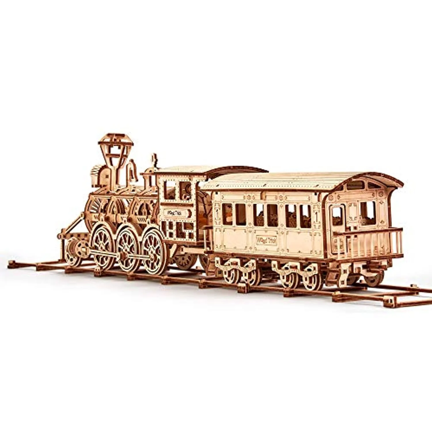 Wooden Toy Train Set with Railway - 34x7″ - Locomotive Train Toy Mechanical Model Kit - 3D Wooden Puzzle